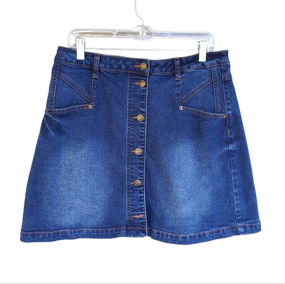 Frye Denim Jean Skirt Culver Wash Button  Down Size 14W Medium Wash